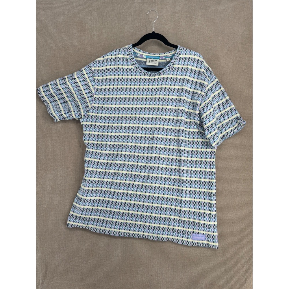 Scotch & Soda Amsterdam Multi Color Geometric Striped Knit T-Shirt XXL